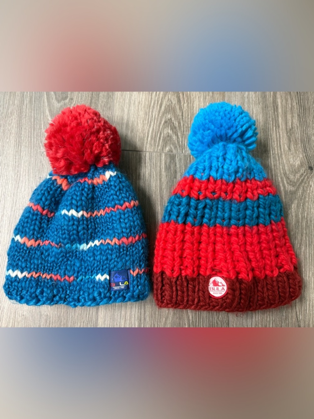 Bula Kids Winter Beanies With Pom Poms Thick Knit Fleece Lined Lot Of 2